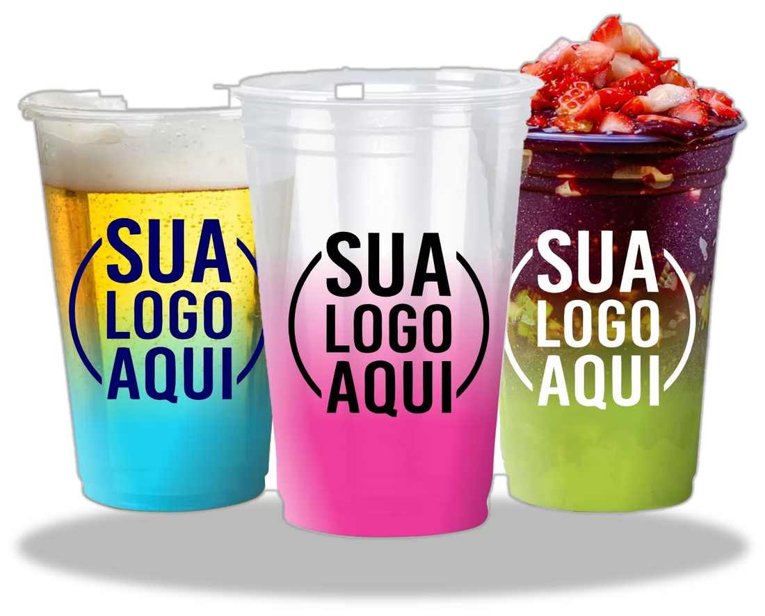 Copo descartável degradê rodapé, 330 a 770ml, personalizado